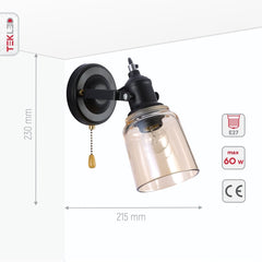 Glass Cone Wall Light Adjustable with Pull Down Switch