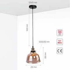 Amber Glass Dome Pendant Ceiling Light E27