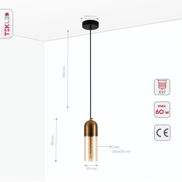 Sleek Duo-Tone Cylinder Pendant Ceiling Light - Amber Bronze or Smoky Black Variants
