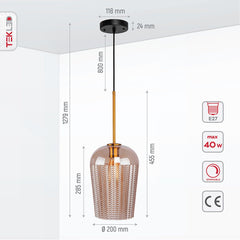 Amber Glass Chevron Schoolhouse Pendant Ceiling Light