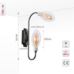 Black Body Amber Glass Wall Light 2xG9 Fitting