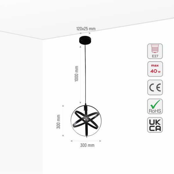 Orbital Metal Caged Globe Pendant Ceiling Light E27