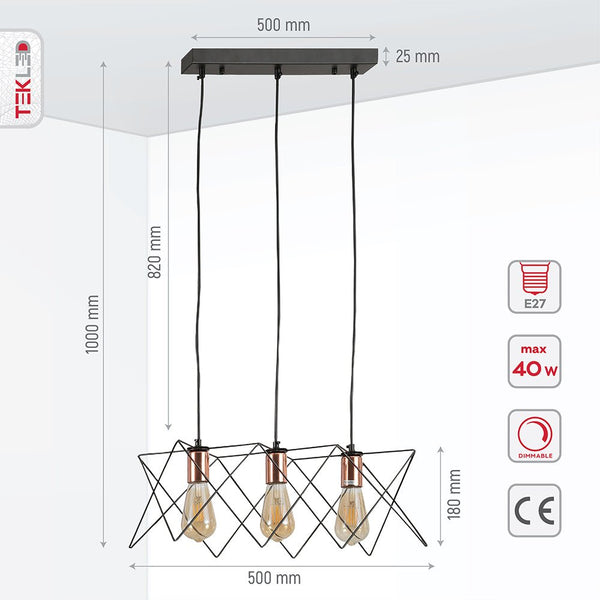 Black Metal Caged Island Chandelier Pendant Ceiling Light E27
