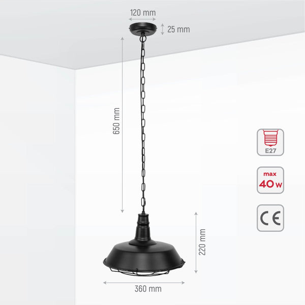 Step Industrial Caged Metal Ceiling Pendant Light E27 Fitting