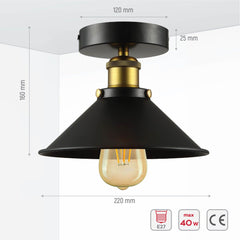 Black Metal Funnel Semi Flush Ceiling Light E27