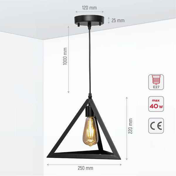 Black Metal Pyramid Cage Minimalist Pendant Ceiling Light