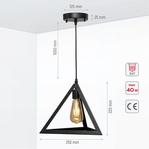 Black Metal Pyramid Cage Minimalist Pendant Ceiling Light