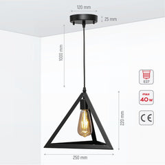 Black Metal Pyramid Cage Minimalist Pendant Ceiling Light