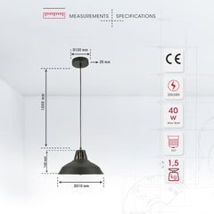Black Metal Step Pendant Ceiling Light E27