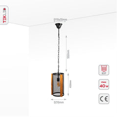 Black Metal Wood Cylinder Cage Pendant Ceiling Light E27