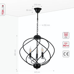 Black Spiral Metal Chrome Arm Chandelier Ceiling Light E14