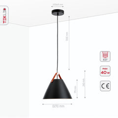 Cosme Nordic Black Metal Funnel Pendant Ceiling Light with Leather Handle