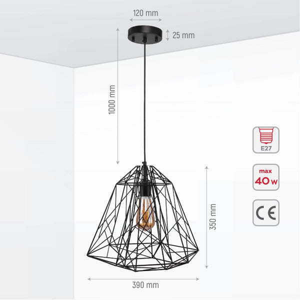 Black Geometric Wireframe Pendant Ceiling Light