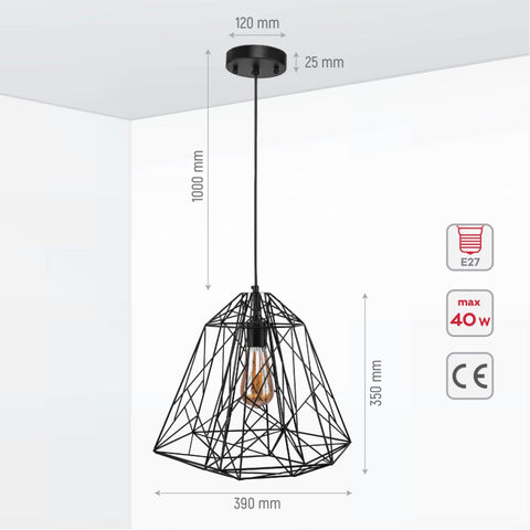 Black Geometric Wireframe Pendant Ceiling Light
