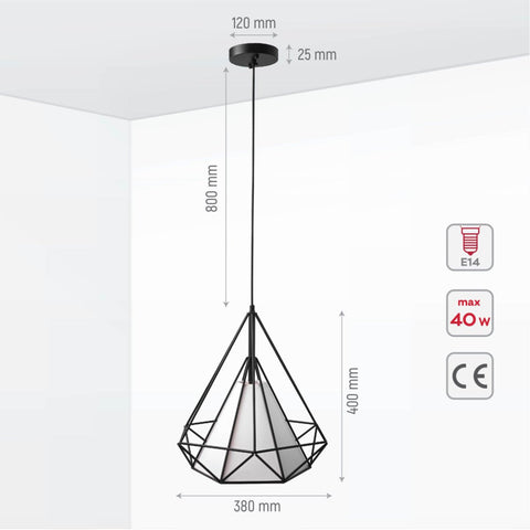 Opal Shade Wired Geometric Cage Pendant Ceiling Light