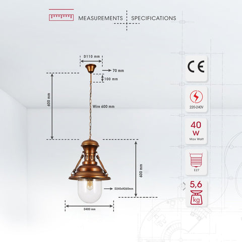 Brown Metal Clear Glass Step Coastal Pendant Ceiling Light E27