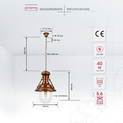 Brown Metal Clear Glass Step Coastal Pendant Ceiling Light E27