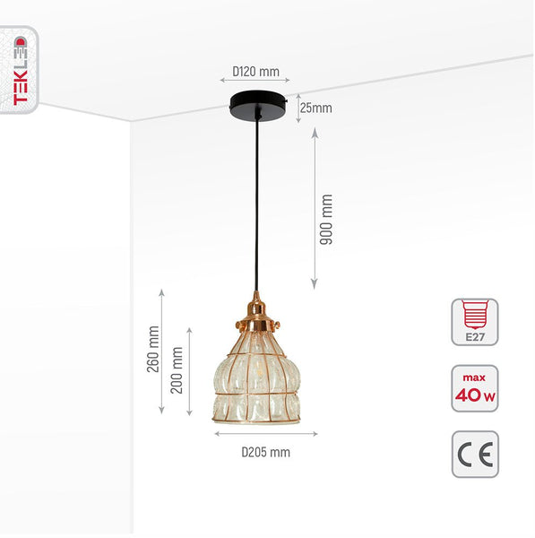 Caged Copper Metal Clear Glass India Dome Schoolhouse Bell Pendant Ceiling Light E27