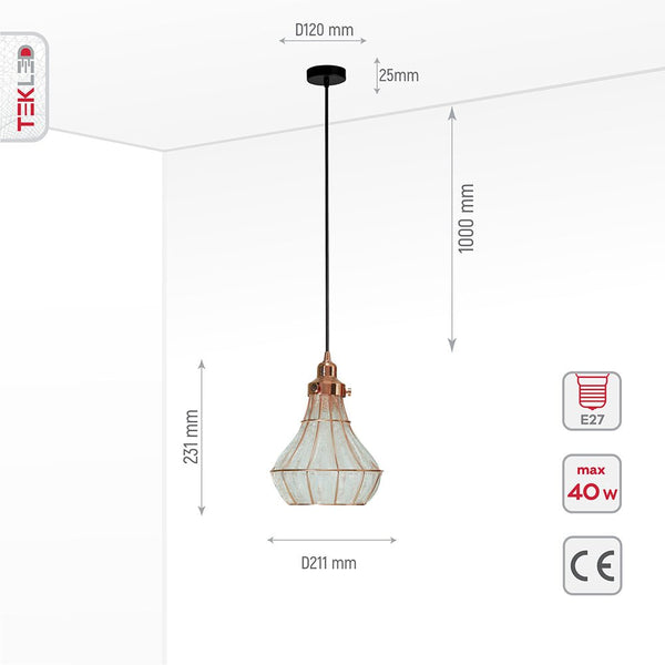 Caged Copper Metal Clear Glass India Dome Schoolhouse Bell Pendant Ceiling Light E27