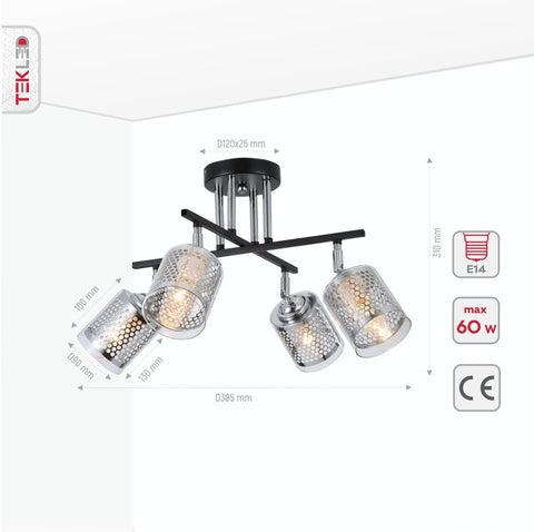 Chrome Honeycomb Black Chrome Body Semi Flush Ceiling Light E14