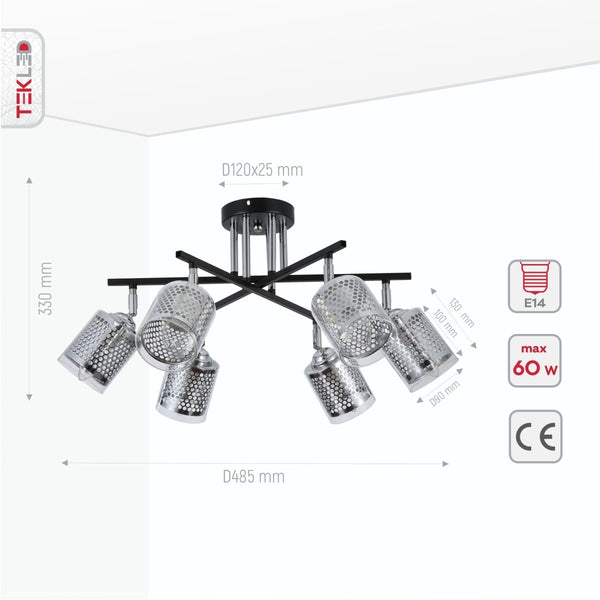 Chrome Honeycomb Black Chrome Body Semi Flush Ceiling Light E14