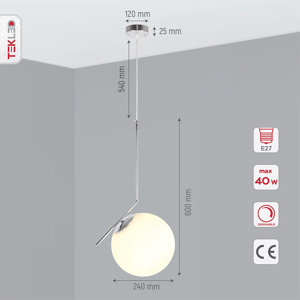 Opal White Glass Globe Pendant Ceiling Light