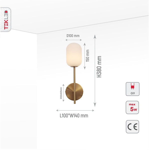 Gold Aluminium Bronze Metal Opal Glass Cylinder Wall Light G9