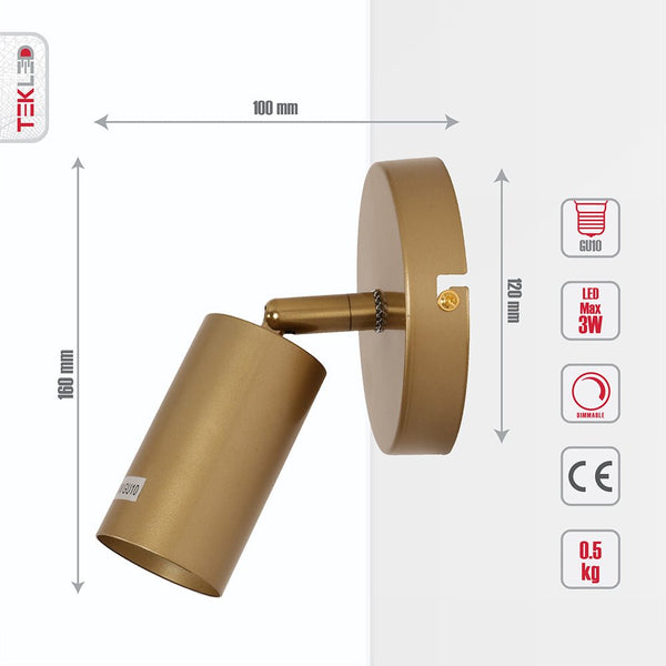 Gold Metal Spot Wall Light GU10 Fitting