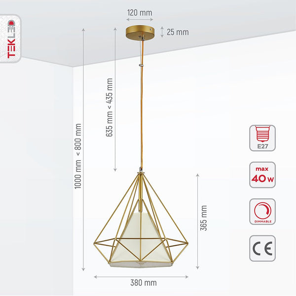 Opal Shade Wired Geometric Cage Pendant Ceiling Light
