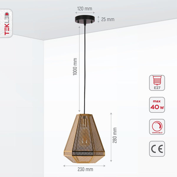 Gold Metal Polyhedral Pendant Ceiling Light E27