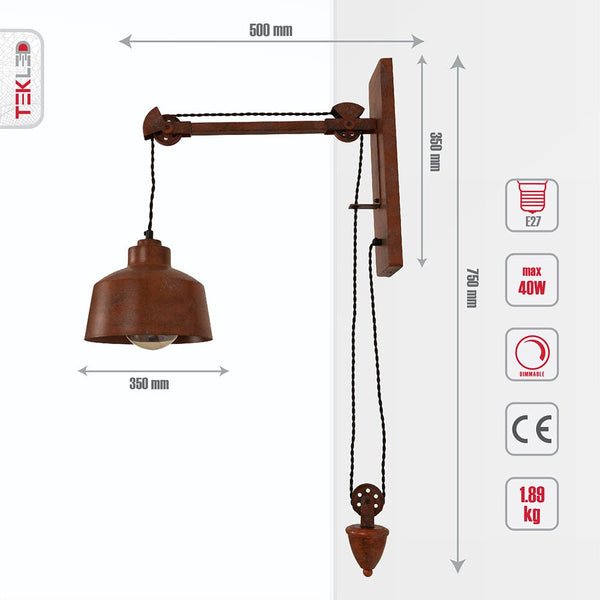 Old Brown Metal Pulley Step Wall Light E27 Fitting