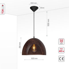 Rusty Brown Metal Dome Pendant Ceiling Light E27