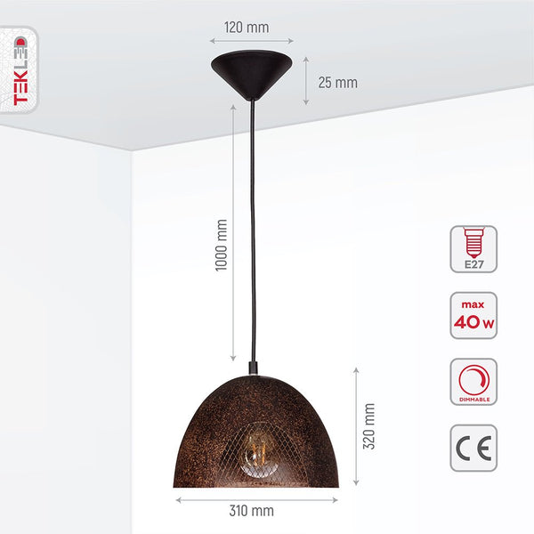 Rusty Brown Metal Dome Pendant Ceiling Light E27