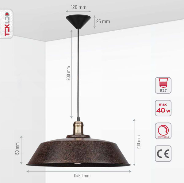 Rusty Brown Metal Step Flat Pendant Ceiling Light E27