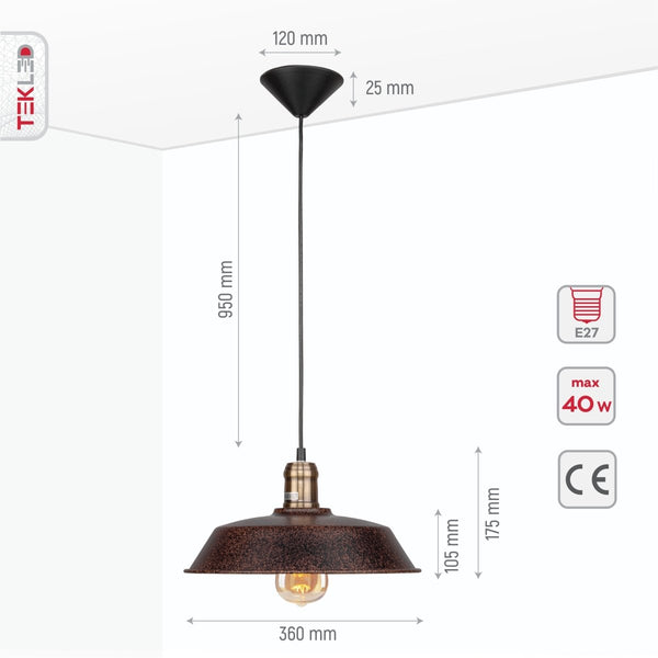 Rusty Brown Metal Step Flat Pendant Ceiling Light E27