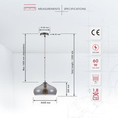 Smoky Glass India Dome Globe Pendant Ceiling Light E27