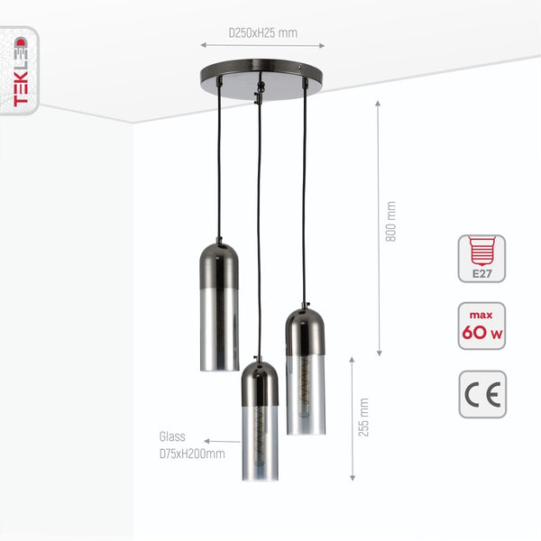 Sleek Duo-Tone Cylinder Pendant Ceiling Light - Amber Bronze or Smoky Black Variants