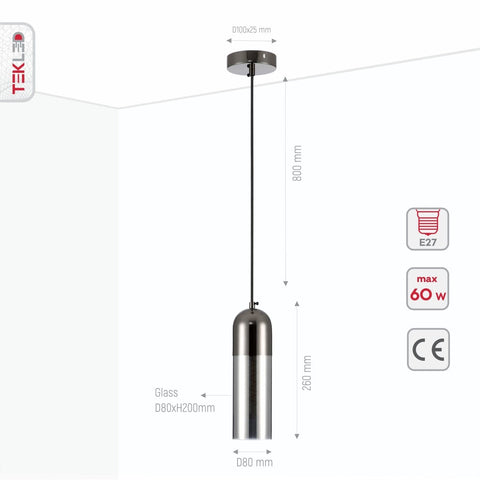 Sleek Duo-Tone Cylinder Pendant Ceiling Light - Amber Bronze or Smoky Black Variants