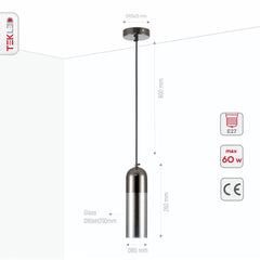 Sleek Duo-Tone Cylinder Pendant Ceiling Light - Amber Bronze or Smoky Black Variants