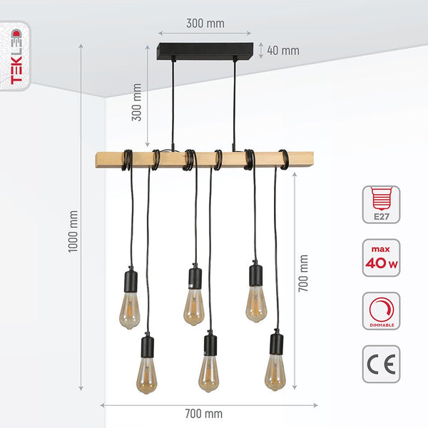 Rustic Wooden and Bamboo Beam Pendant Lights with Multiple Lamp Holders