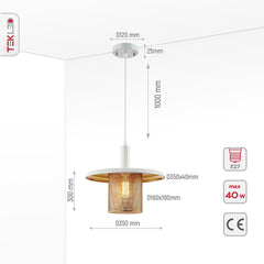 White-Golden Metal Caged Flat Pendant Ceiling Light E27