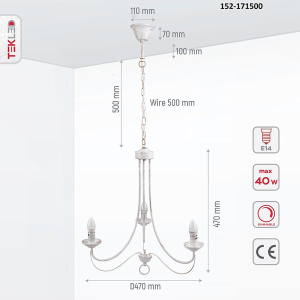 TEKLED
Gold Brushed White Rice Minimalist Arm Candle Ceiling Chandelier Light - 3, 5 or 8 Candle.