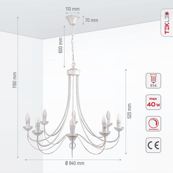 TEKLED
Gold Brushed White Rice Minimalist Arm Candle Ceiling Chandelier Light - 3, 5 or 8 Candle.