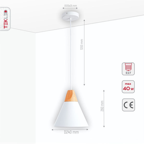 Capo Funnel Cone Flat Nordic Wood Top Designer Metal Pendant Ceiling Light E27
