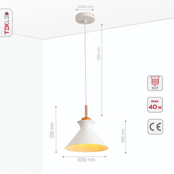 Capo Funnel Cone Flat Nordic Wood Top Designer Metal Pendant Ceiling Light E27
