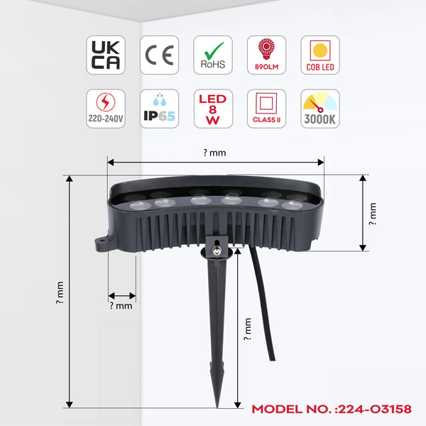 Grey Curved Rectangular LED Floodlight with Ground Stake