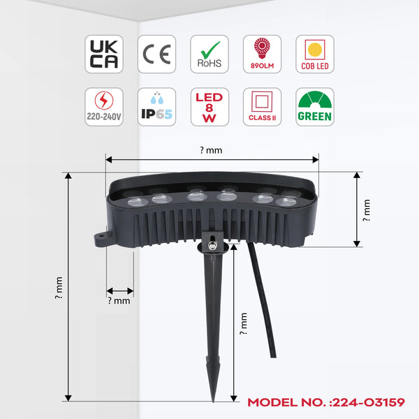 Grey Curved Rectangular LED Floodlight with Ground Stake