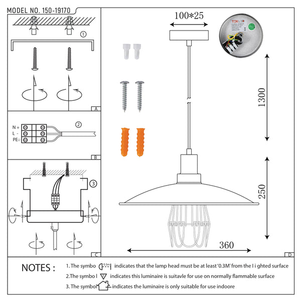 Grey Wire Cage Industrial Vintage Style Pendant Light E27