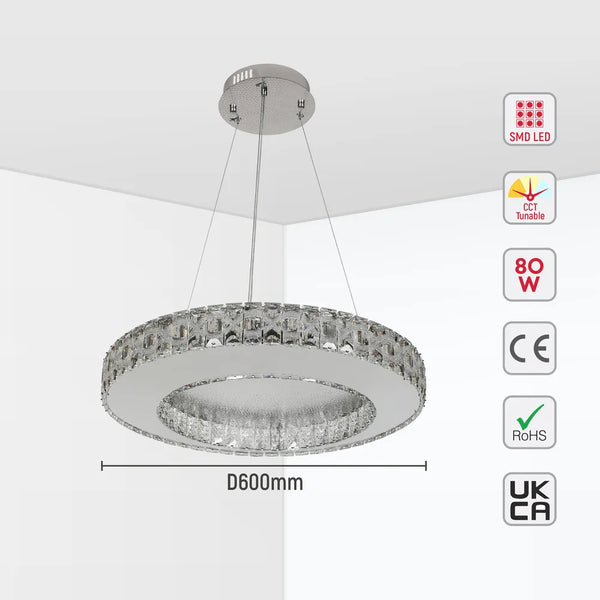 Helix Crystal LED Chandelier with Dimpled Chrome Finish 80W