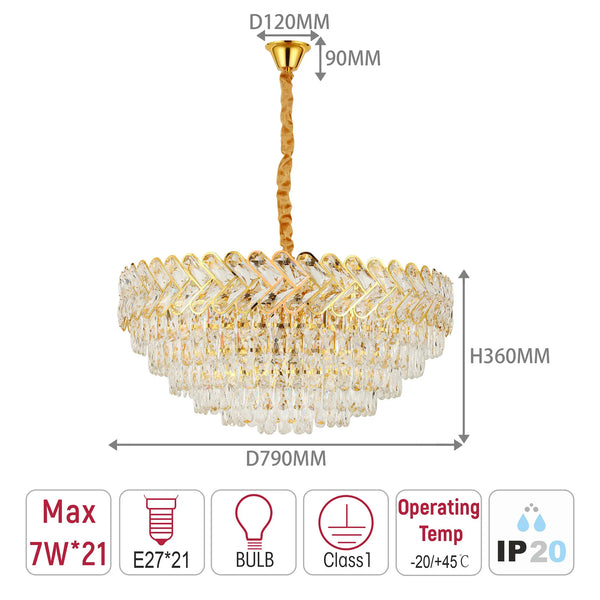 Herringbone Crystal Chandelier Ceiling Light Gold